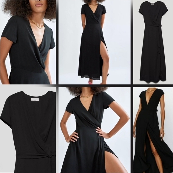 🇨🇦 Aritzia Babaton Lexia Short Sleeve Chiffon Wrap Maxi Dress - Picture 14 of 16